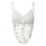 Women Sleeveless Tie Shoulder Strap Asymmetric Hem Camisole Solid Color Crochet Cami Tops Summer Crop Tops