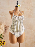 Vintage Polka Dot Print Bikini Set 2026 Women Halter Front Metal Buckle Tank Top High Waist Swimsuit Beach Bathing Suit Swimwear