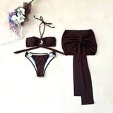 3PCS With Skirt Halter Metal Ring Bikini Female Swimsuit Women Swimwear Three-pieces Bikini set Bather Bathing Suit Swim K7157