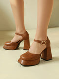 2026 New Women's Mary Janes Sandals Summer Square High Heels Fashionable Sexy Thick Soled Pumps Vintage Sandals Size 34-43