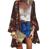 Bohemian Sun Protection Long Blouse Women Cardigan Floral Print Batwing Sleeve Summer Cardigan for Daily Wear