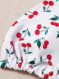 With Mesh Skirt Cherry Printed Bikini Female Swimsuit Women Swimwear Three Pieces Bikini Set Halter Bathing Suit Swim Beachwear