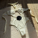 2025 New Color-Block Floral Pattern Trim One-Piece Slim Tie Hollow Out Swimsuit Sexy Backless Bathing Suit Trajes De Baño
