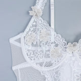 Toucheart Embroidery Floral Sexy Lingerie Panty Garters3PCS Skinny Plunge Patchwork See-through Romantic Private Interesting Set