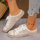 2026 Fashionable lace-up breathable women's shoes linen thick-soled deodorizing casual and stylish flat shoes