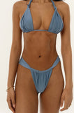 2025 Women's Sexy Blue Triangle Bikini Set - High Cut Thong Bottoms and Adjustable Straps - Perfect for Beach and Pool Parties