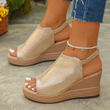 2025 New Gold Wegdes Sandals Women Summer Plus Size Chunky Platform Sandles Woman Elastic Back Strap High Heel Sandalias Mujer
