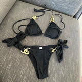 Halter Metal Rings Bikinis Wrinkled Bikini Female Swimsuit Women Swimwear Two-pieces Bikini Set High Cut Bathing Suit Swim Lady