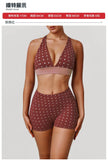 Summer Red Polka Dot Print Yoga Sets Women V Neck Shockproof Sports Bra High Elasticity Hip Lifting Shorts Running Fitness Suits