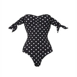 Black Dot Print One Piece Swimsuit Pleate Long Skirt Set 2026 Women Vintage Bandeau Ruffle Push Up Bathing Suit Holiday Swimwear