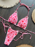 Floral Print Halter Micro String Bikini Female Swimsuit Women Swimwear Two-pieces Bikini Set Bow Knotted Bathing Suit Swim Lady