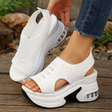 Air Mesh Microfiber  Wedge Pumps Platform New Fashion Summer Peep  Women Sandal  White Black