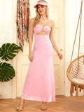Women Floral Print Tie Backless Dress for Bohemian Party Evening Ring Cut Out Strapless Bodycon Long Dresses