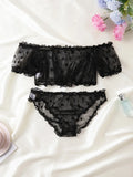 Women 2-Piece Transparent Erotic Sexy Lingerie Dot Embroidery Mesh Fancy Outfit Romantic Hot Underwear Set Bra And Panty Sets