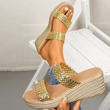 Lightweight Gold Wedge Heel Sandals Women Summer Woven Platform Gladiator Sandals Woman Plus Size 43 Thick Sole Sandalias Mujer