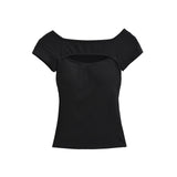 Korean Style Goddess Off-Shoulder Casual Elegant Sexy Hot Girl Top Women Hollow Out Short Sleeved Solid Color T-Shirt Charm 7O4B