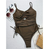 2026 Sexy Cut Out Lace Up Backless Women Swimwear One Piece Swimsuit Female High Leg Cut Padded Bather Bathing Suit Swim V6269