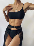 New One shoulder Bikini 2025 Female Swimsuit Women Swimwear Three-pieces Bikini set Mesh Long Skirt Beach wear Bathing Suit Swim