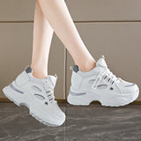 Breathable White Sneakers Shoes Women Mix Color Chunky Platform Sport Sneaker Woman 2025 Lace-Up Thick Bottom Vulcanize Shoes