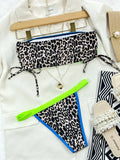 2026 New Sexy Bikini Bandeau Women Push Up Swimwear Swimsuit Leopard Patchwork Drawstring Knotted Beach Bikinis Set Bathing Suit