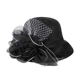 Women's Organza Flower Sun Hat Wide Brim Bucket Cap Wedding Church Dress Hat Fascinator Bridal Tea Party Hat