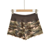 New American Style Camouflage Shorts Washed Frayed Drawstring Elastic Waist Patchwork Sexy Bodycon Hot Pants Shorts Elegant IHOH