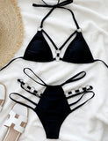 2025 Sexy Halter Strappy Metal Rings Bikini Women Swimwear Female Swimsuit Two-pieces Bikini set High Cut Bathing Suit Swim Lady