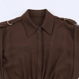 Women's Fashion Midi Dress Brown Sleeveless Shirt Dress For Women Shoulder Details Buttoned Waist Button Elegant For Wear PS9Y