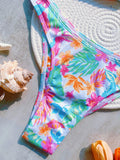 Floral Printed Wrinkled Bandeau Bikini Female Swimsuit Women Swimwear Two-pieces Bikini Set High Cut Bather Bathing Suit Swim