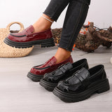 Patent Leather Chunky Platform Loafers Women British Style Plus Size 43 Thick Heel Pumps Woman Slip On Round Toe Oxford Shoes