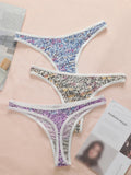 3-piece set of multi-color thongs for women sexy low waist, seamless hollow out, easy to wash and dry breathable underwear C909