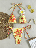 2026 Halter Triangle Bikinis Printed Swimsuit Women Sexy String Swimwear Female Bathers Swimming Bathing Swimming Swim Suit