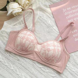 Summer Lace Half Cup Bra Small Bust Beachwear Gathering Light Support Pure Bralette Ultra Thin Wirefree Set AU MOYISU S-XL-32-38
