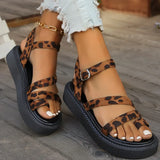 Women's Leopard Flock Platform Sandals Summer New Wedge Clip Toe Sandal Ladies Fashion 2025 Thick Bottom Non Slip Snadal Mujer