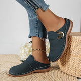 Closed Toe Med Heels Slippers Women Fashion Buckle Wedge Heel Sandals Woman 2025 Summer Lightweight Casual Non-Slip Beach Shoes