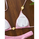 Wrinkled Crinkled Halter Bikini Female Swimsuit Women Swimwear Two-pieces Bikini set Brazilian Bather Bathing Suit Swim V8134