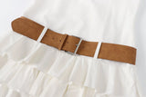 Halter Backless White Summer Women's Dress Sleeveless Beach Boho Short Mini Tierred Dresses with Shorts New Dress with Belt