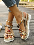 Fashion T-Strap Platform Sandals  Women New Mix Color Elastic Band Wedge Sandals Woman Summer Daily Open Toe Sandalias Female