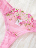 PINK embroidered floral lingerie set - a sexy bra and thong combination with heart-shaped decorations for ladies ZA824026
