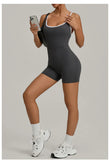 Spring/summer Women's Contrasting Yoga Jumpsuit Hollow Out Cross Back Camisole One Piece Sports Suit Hip Lifting Fitness Romper