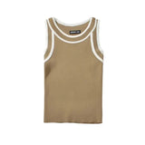 Slim-fit Color-blocked Sleeveless Tank Top For Women Spring Round-neck Slim-fit Hot Girl Knit Short Top Casual Style 77RB