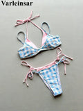 Sexy Polka Dot Plaid Halter Bikini Female Swimsuit Women Swimwear Two-pieces Bikini set Splicing Bather Bathing Suit Swim V8027