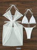 3 Piece Halter String Bikini 2026 Hollow Out Swimsuit Women Padded Swimwear Female Bathers Bathing Swimming Swim Suit Beachwear