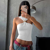FDYOUI 2026 Summer Halter Neck Off Shoulder Corset High Street Women Sexy Sleeveless Crop Top Hollow Out Slim Tank Tops Clubwear