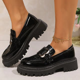 Plus Size Platform Loafers Shoes for Women 2025 Fashion Metal Buckle Pu Leather Shoes Woman Spring Autumn Slip On Flats Female