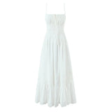 Women's Fashion All-Cotton Strap Long Dress Women's Satin Dress Lace Trim Elegant Evening Wear Dress For Woman Sleeveless GNTG