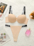 push up bra set underwear set solid color set letter women's set suitable for small chest beauties sexy set B2050