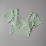 Women's Quick-Dry Yoga Sports Top with Chest Cushion Sexy Short-Sleeved Fitness T-Shirt Tight-Fitting Navel Revealing Yoga Suit