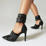 2026 Spring Fashion New Sexy Nightclub Party Pointed Toe Metal Buckle Decorated High Heel Shoes Women's Shoes Size 34-48