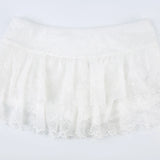 Y2k Women Lace Mini Skirt Ruffle Low Waist Double Layer Short A Line Skirts Fairycore Layered Korean Summer Skirts Streetwear